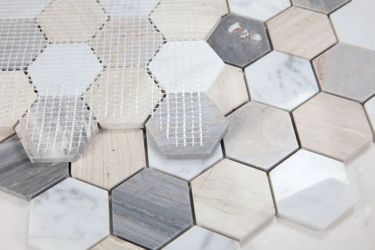 Hexagon Blue 2x2 Marble Mosaic