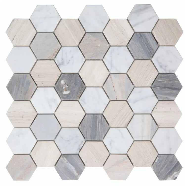 Hexagon Blue 2x2 Marble Mosaic