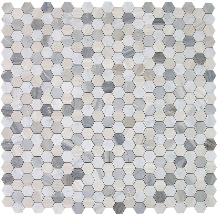 Hexagon Blue 2x2 Marble Mosaic