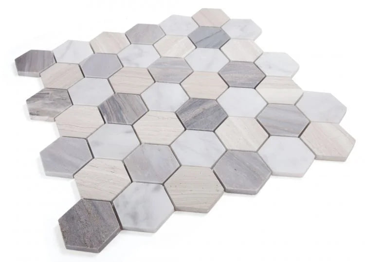 Hexagon Blue 2x2 Marble Mosaic