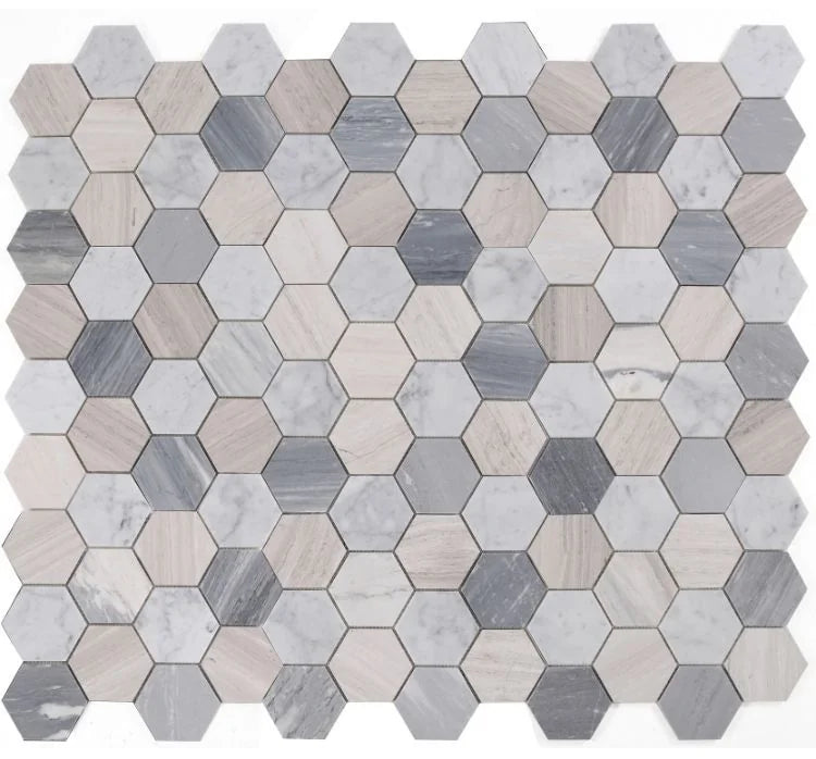 Hexagon Blue Large 4x4 Marble Mosaic