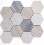 Hexagon Blue Large 4x4 Marble Mosaic