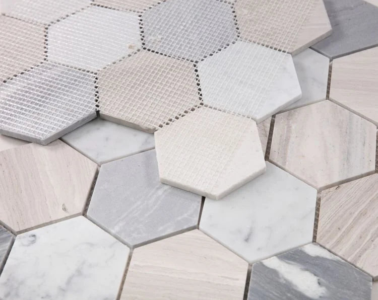Hexagon Blue Large 4x4 Marble Mosaic