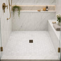 Hexagon Calacatta Gold 2x2 Honed Marble Mosaic — Bathroom shower floor