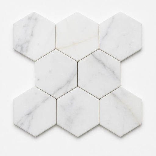 Hexagon Calacatta Gold 2x2 Honed Marble Mosaic close-up