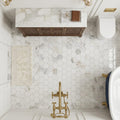 Hexagon Calacatta Gold 2x2 Polished Marble Mosaic — Bathroom floor