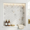 Hexagon Calacatta Gold 2x2 Polished Marble Mosaic — Bathroom niche