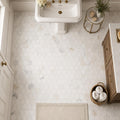 Hexagon Calacatta Gold 3x3 Polished Marble Mosaic — Bathroom floor