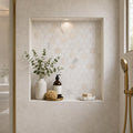 Hexagon Calacatta Gold 3x3 Polished Marble Mosaic — Bathroom niche