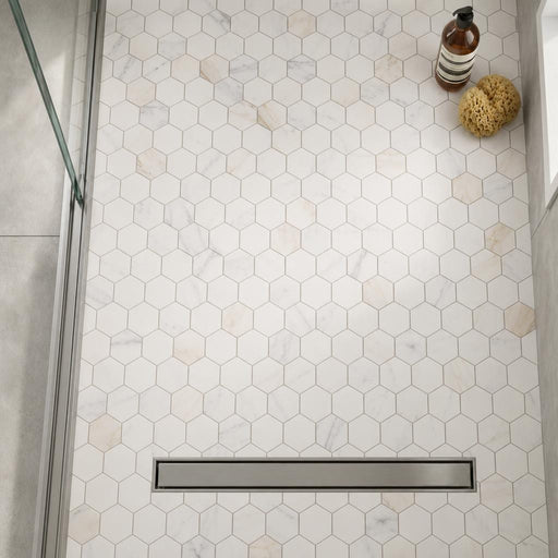 Hexagon Calacatta Gold 3x3 Polished Marble Mosaic — Bathroom shower floor