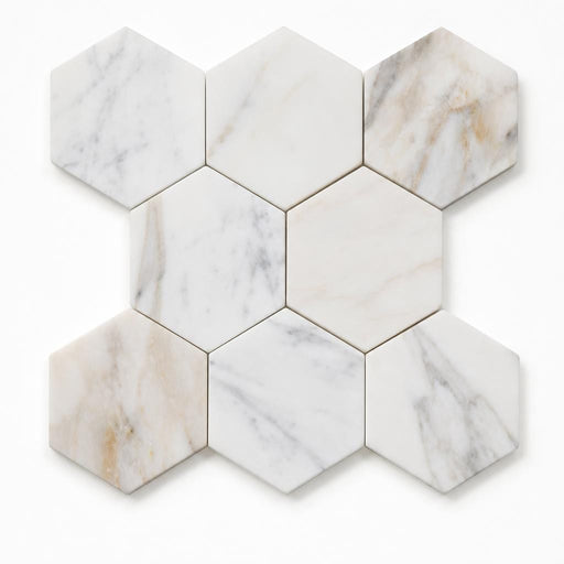Hexagon Calacatta Gold 3x3 Polished Marble Mosaic close-up