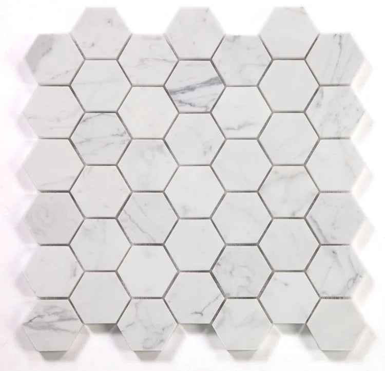 Hexagon Calacatta White 2x2 Polished Marble Mosaic