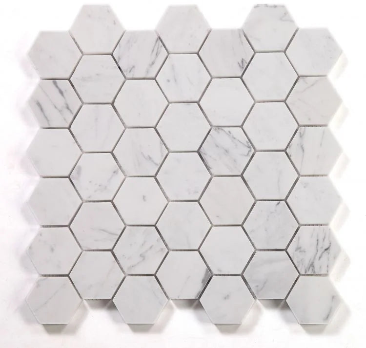 Hexagon Calacatta White 2x2 Honed Marble Mosaic