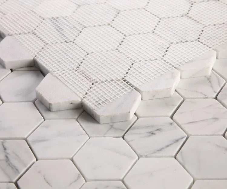 Hexagon Calacatta White 2x2 Honed Marble Mosaic