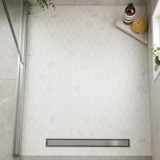 Hexagon Calacatta White 3x3 Honed Marble Mosaic — Bathroom shower floor