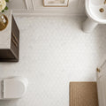 Hexagon Calacatta White 3x3 Honed Marble Mosaic — Powder Room floor