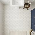 Hexagon Marble Mosaic - Calacatta White - Size 3x3 — Bathroom floor