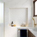 Hexagon Marble Mosaic - Calacatta White - Size 3x3 — Bathroom niche