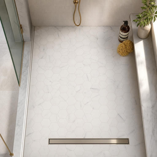 Hexagon Marble Mosaic - Calacatta White - Size 3x3 — Bathroom shower floor