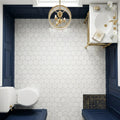 Hexagon Marble Mosaic - Calacatta White - Size 3x3 — Powder Room floor