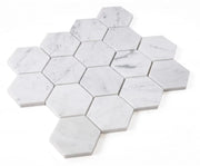 Hexagon Carrara 3x3 Honed Marble Mosaic