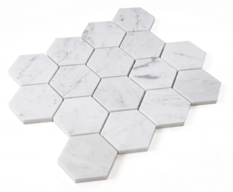 Hexagon Carrara 3x3 Honed Marble Mosaic