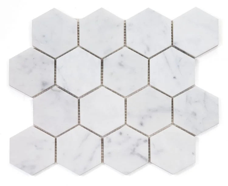 Hexagon Carrara 3x3 Honed Marble Mosaic