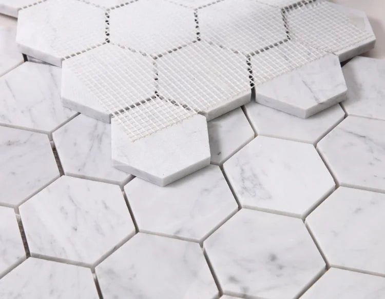 Hexagon Carrara 3x3 Honed Marble Mosaic