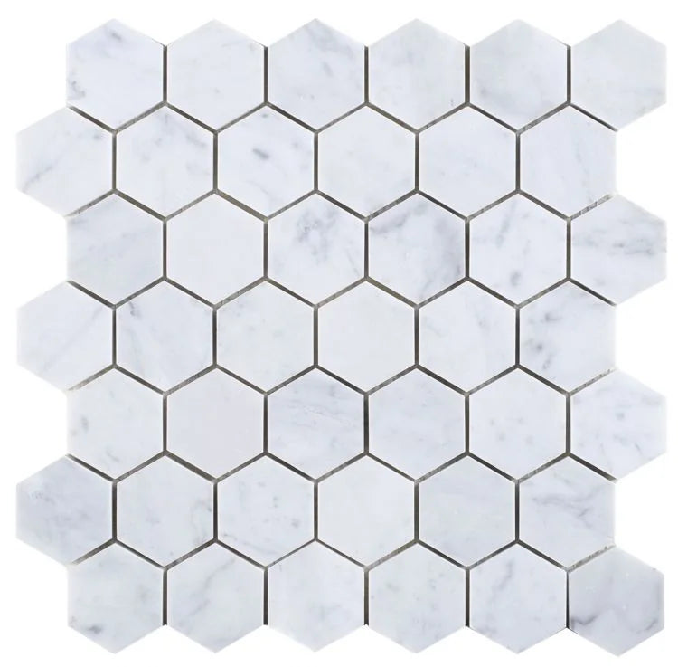 Hexagon Carrara 2x2 Honed Marble Mosaic