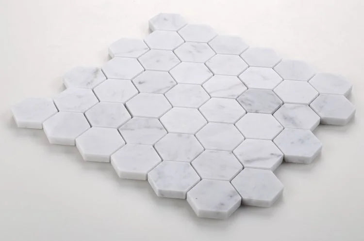 Hexagon Carrara 2x2 Honed Marble Mosaic