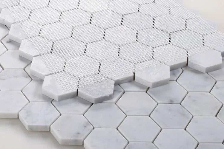 Hexagon Carrara 2x2 Honed Marble Mosaic