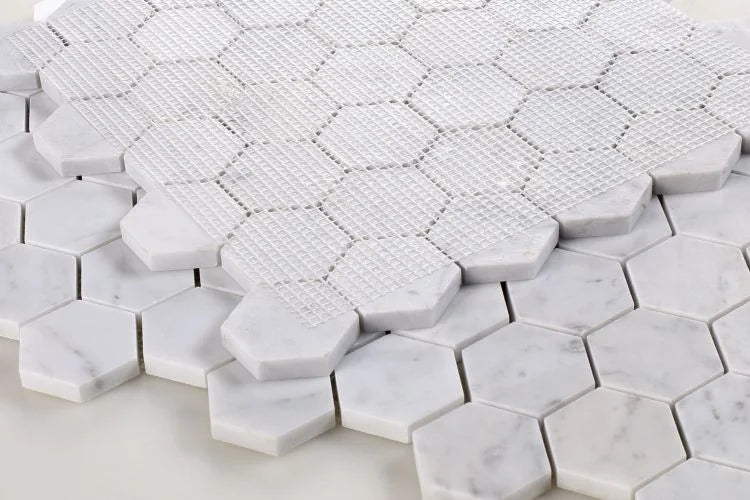 Hexagon Carrara 2x2 Polished Marble Mosaic