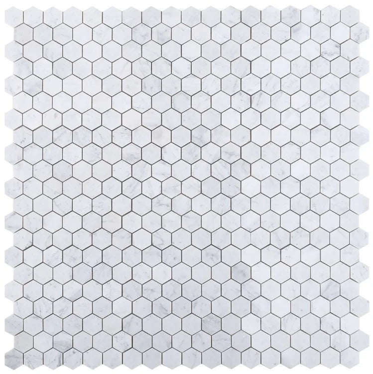 Hexagon Carrara 2x2 Polished Marble Mosaic