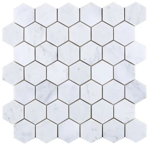 Hexagon Carrara 2x2 Polished Marble Mosaic