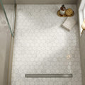 Hexagon Carrara 3x3 Polished Marble Mosaic — Bathroom shower floor