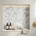 Hexagon City Grey 2x2 Polished Marble Mosaic — Bathroom niche