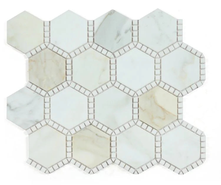 Calacatta Gold Hexagon Honed Deco Marble Mosaic