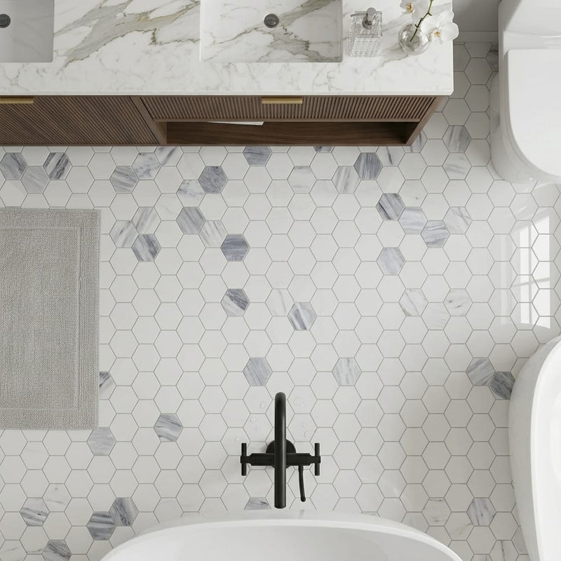 Hexagon Dusk 2x2 Polished Marble Mosaic — Bathroom floor