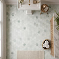 Hexagon Green 3x3 Honed Marble Mosaic — Bathroom floor