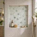 Hexagon Green 3x3 Honed Marble Mosaic — Bathroom niche