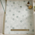 Hexagon Green 3x3 Honed Marble Mosaic — Bathroom shower floor