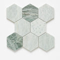 Hexagon Green 3x3 Honed Marble Mosaic close-up