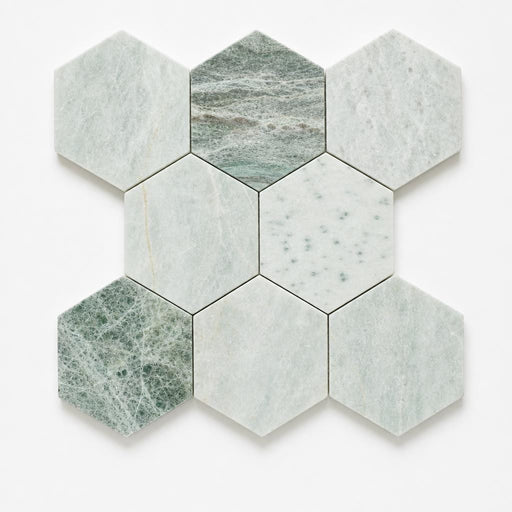 Hexagon Green 3x3 Honed Marble Mosaic close-up