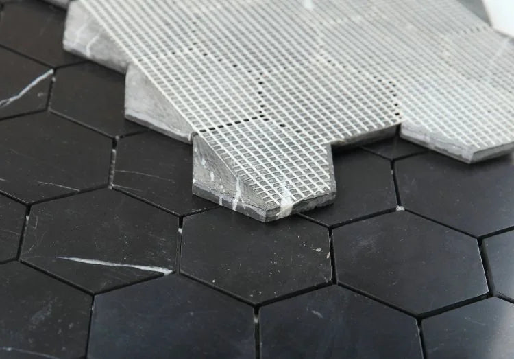Hexagon Marquina 3x3 Honed Marble Mosaic