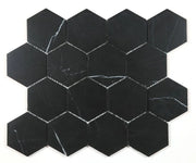 Hexagon Marquina 3x3 Honed Marble Mosaic