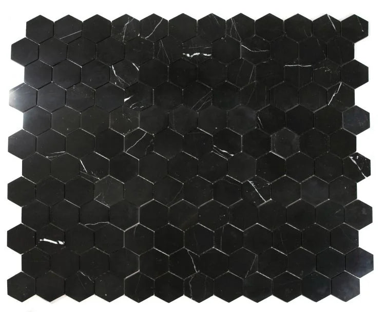 Hexagon Marquina 3x3 Honed Marble Mosaic