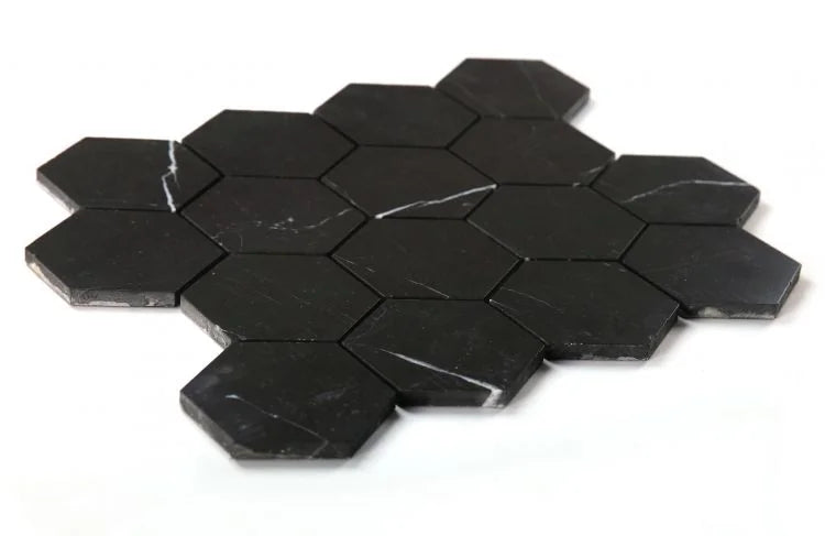 Hexagon Marquina 3x3 Honed Marble Mosaic