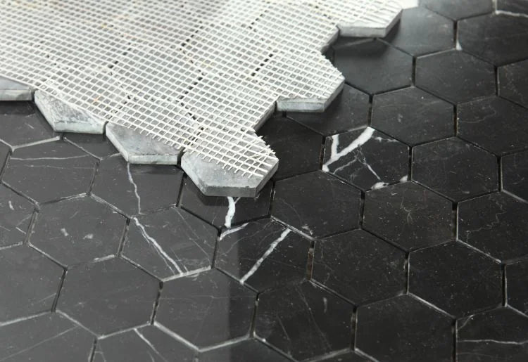Hexagon Marquina 2x2 Polished Marble Mosaic