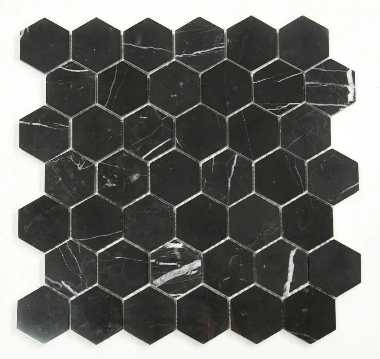 Hexagon Marquina 2x2 Polished Marble Mosaic
