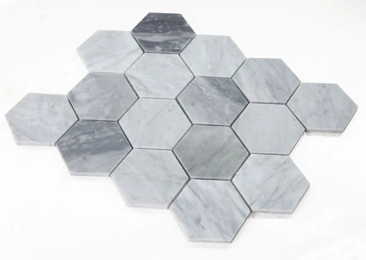 Hexagon Mix Grey 3x3 Honed Marble Mosaic